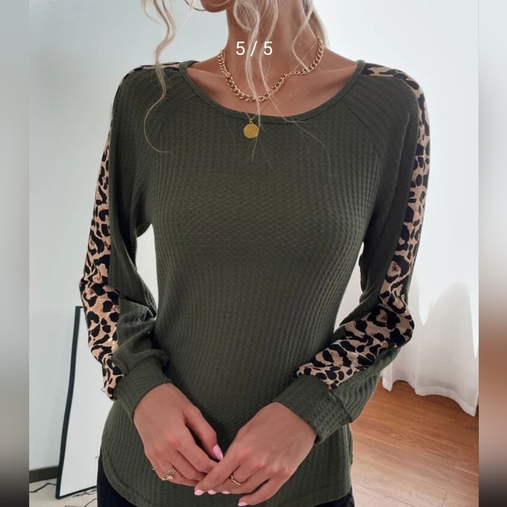 Two Items:SHEIN Black Asymmetrical dress and leopard shirt